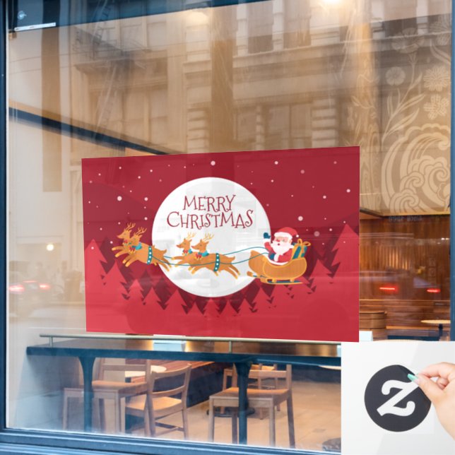 Merry Christmas Santa and Sleigh  Window Cling (Cafe Window)