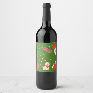 merry christmas santa and snowflakes wine label