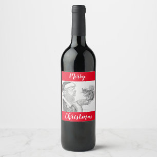 Merry Christmas Santa and Squirrel Wine Label