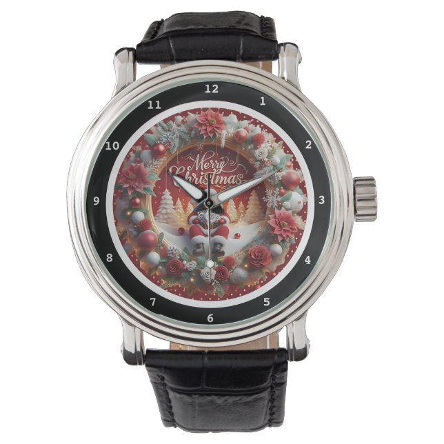 Merry Christmas Santa and Wreath Decorative  Watch (Front)