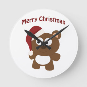 Merry Christmas! Santa Bear Round Clock