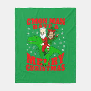 merry christmas santa biden kamala harris dinosaur fleece blanket