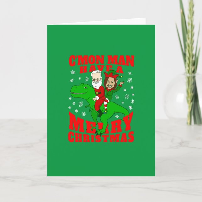 merry christmas santa biden kamala harris dinosaur invitation (Front)