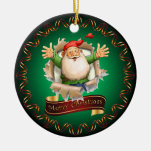Merry Christmas ~ Santa Breaking Through ~ Ceramic Ceramic Tree Decoration