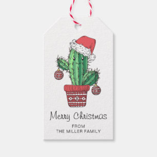 Merry Christmas Santa Cactus Family Name Gift Tags