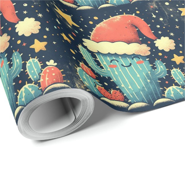 Merry Christmas Santa cactus plants  Wrapping Paper (Roll Corner)