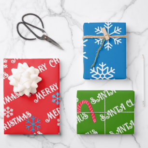 Merry Christmas Santa Candy Canes Snowflakes Wrapping Paper Sheet