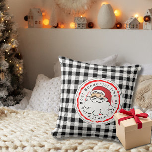 Merry Christmas Santa Cartoon Buffalo Plaid  Cushion