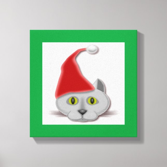"MERRY CHRISTMAS" SANTA CAT CANVAS PRINT (Front)