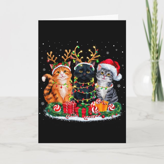 Merry Christmas Santa Cat Light Gorgeous Reindeer  Card (Front)