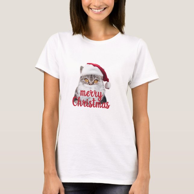 merry christmas santa cat tshirt for women (Front)