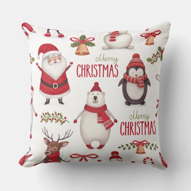 Merry Christmas Santa Claus And Friends Cushion (Front)