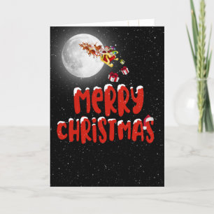 Merry Christmas Santa Claus and Moon   Holiday Card
