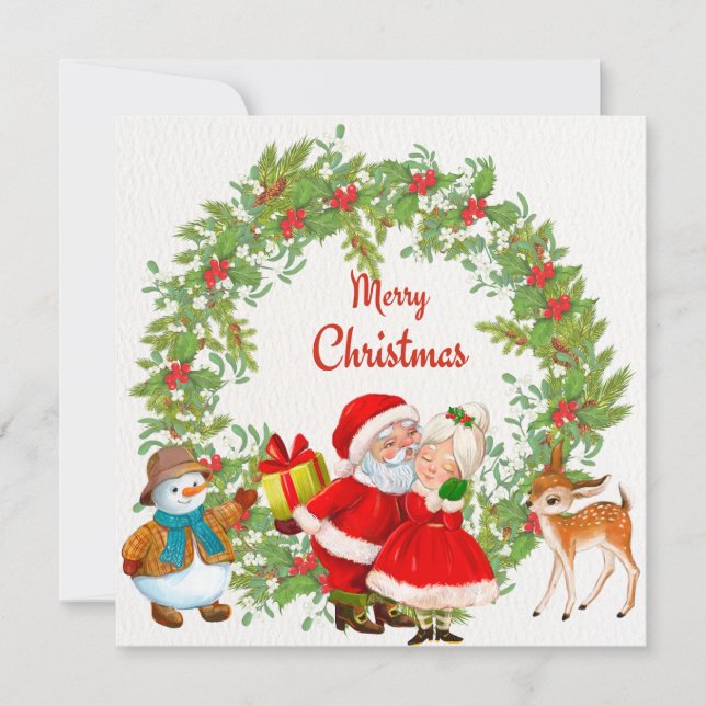 Merry Christmas Santa Claus and Mrs. Claus Holiday Card (Front)