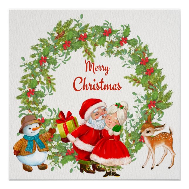 Merry Christmas Santa Claus and Mrs. Claus Poster (Front)