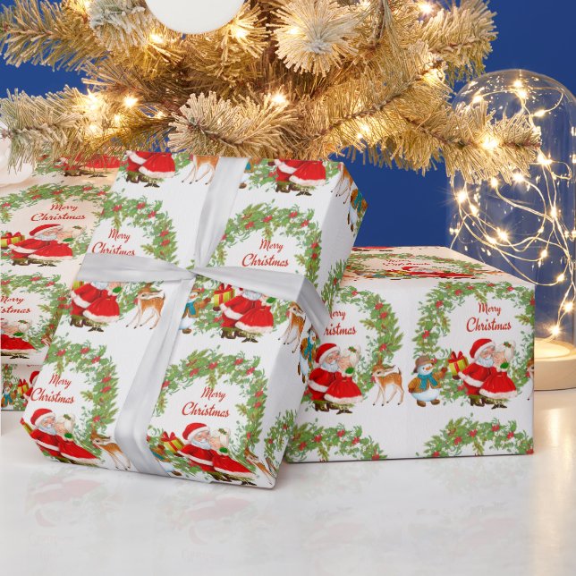 Merry Christmas Santa Claus and Mrs. Claus Wrapping Paper (Holidays)