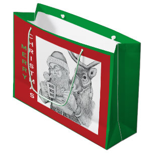 Merry Christmas Santa Claus and Reindeer Large Gift Bag