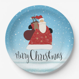 Merry Christmas Santa Claus and Rudolph Paper Plate