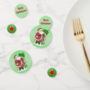 Merry Christmas Santa Claus Animals Tree Green Confetti