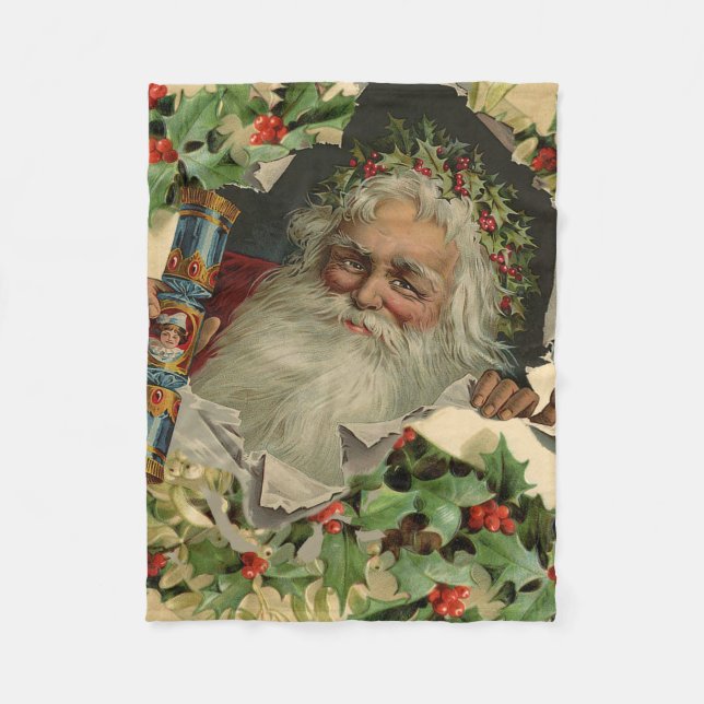 Merry Christmas Santa Claus Antique classic Fleece Blanket (Front)