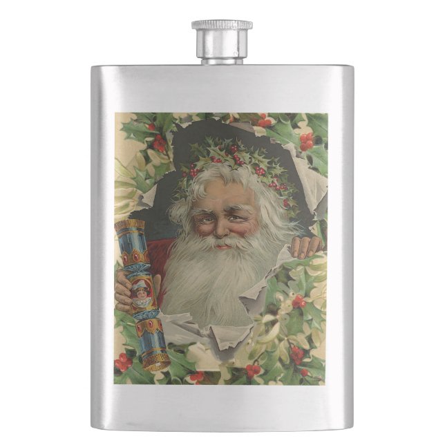 Merry Christmas Santa Claus Antique classic Hip Flask (Front)