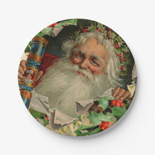Merry Christmas Santa Claus Antique classic Paper Plate