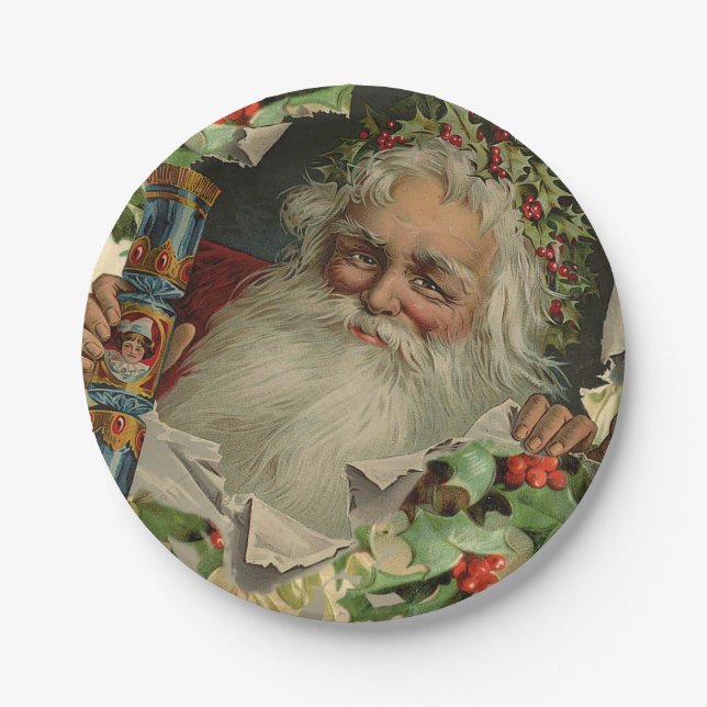 Merry Christmas Santa Claus Antique classic Paper Plate (Front)