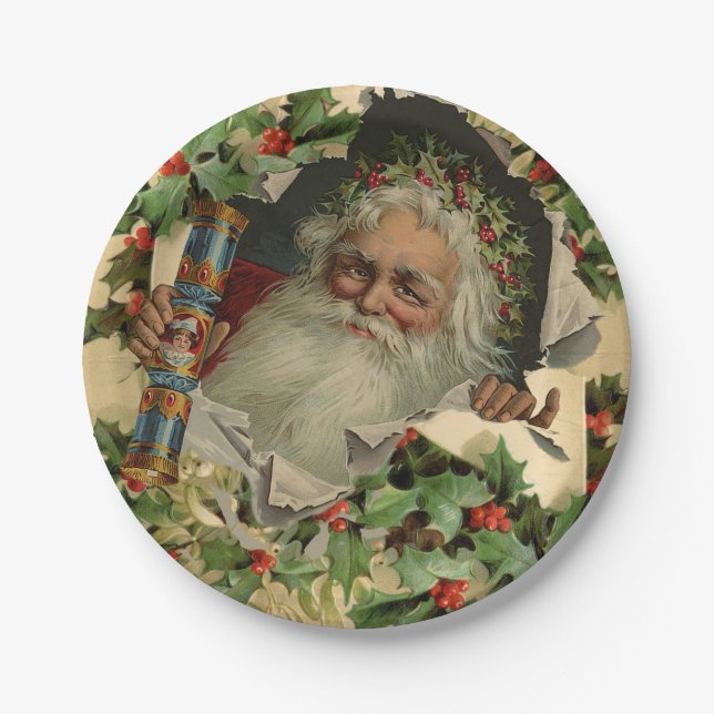 Merry Christmas Santa Claus Antique classic Paper Plate (Front)
