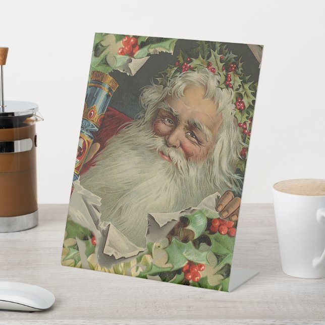 Merry Christmas Santa Claus Antique classic Pedestal Sign (In SItu)