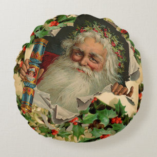 Merry Christmas Santa Claus Antique classic Round Cushion