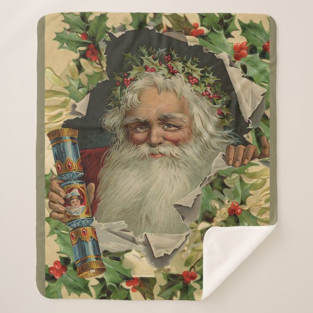 Merry Christmas Santa Claus Antique classic Sherpa Blanket (Front)