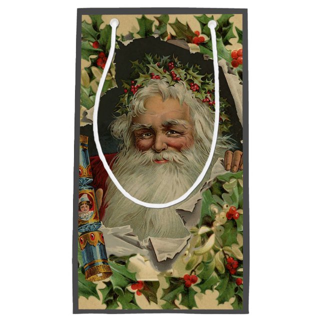 Merry Christmas Santa Claus Antique classic Small Gift Bag (Front)