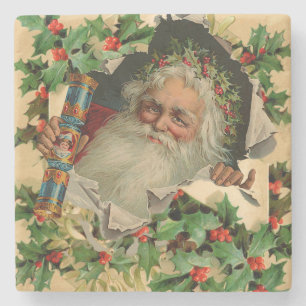 Merry Christmas Santa Claus Antique classic Stone Coaster