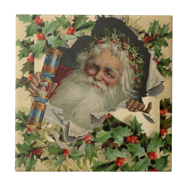 Merry Christmas Santa Claus Antique classic Tile (Front)