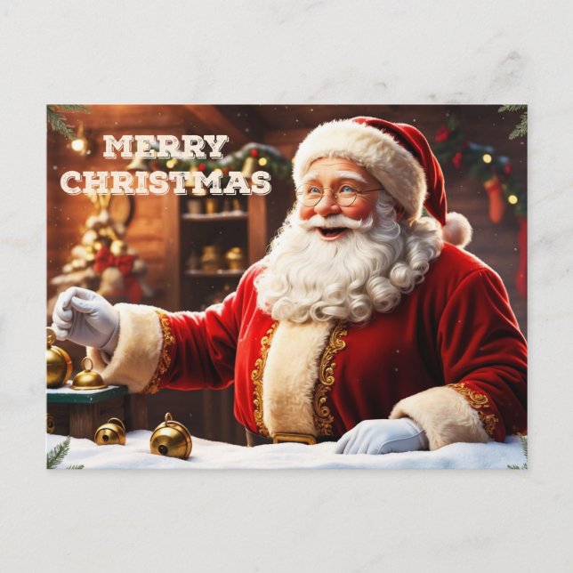 Merry Christmas Santa Claus at his Workshop  Holiday Postcard (Front)