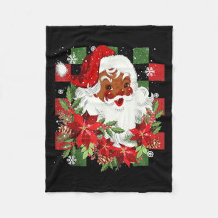 Merry Christmas Santa Claus Black Afro African Ame Fleece Blanket
