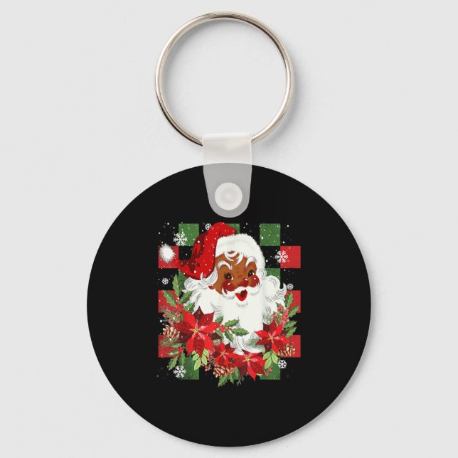 Merry Christmas Santa Claus Black Afro African Ame Key Ring (Front)