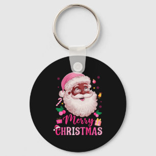 Merry Christmas Santa Claus Black Afro African Ame Key Ring