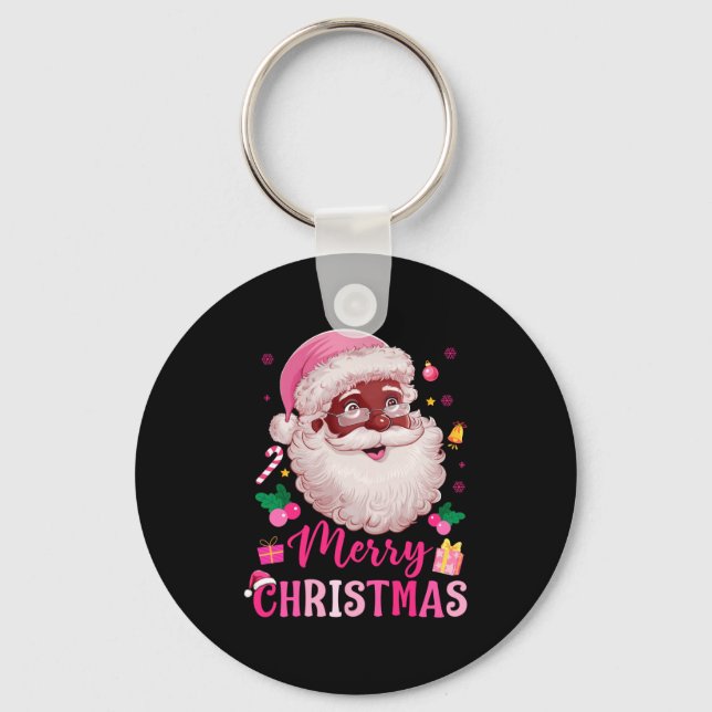 Merry Christmas Santa Claus Black Afro African Ame Key Ring (Front)