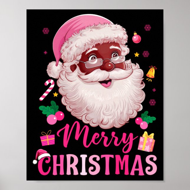 Merry Christmas Santa Claus Black Afro African Ame Poster (Front)