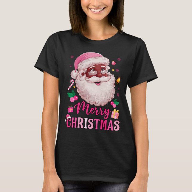 Merry Christmas Santa Claus Black Afro African Ame T-Shirt (Front)