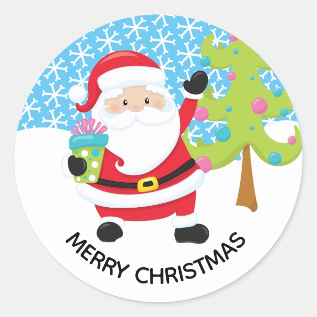 Merry Christmas Santa Claus Classic Round Sticker (Front)
