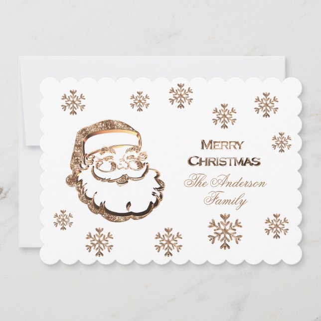Merry Christmas Santa Claus Elegant Gold White Holiday Card (Front)