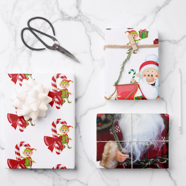 Merry Christmas Santa Claus Elf  Wrapping Paper Sheet (Front)