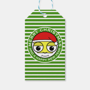 Merry Christmas Santa Claus Face Green Gift Tags
