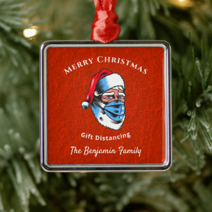 Merry Christmas Santa Claus Face Mask Metal Tree Decoration