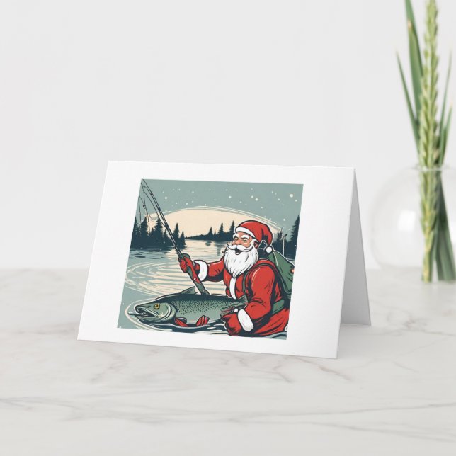 Merry Christmas Santa Claus Fishing Fishmas Fish Card (Front)