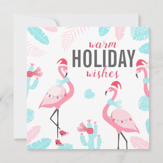 Merry Christmas Santa Claus Flamingo Holiday Photo Card (Front)