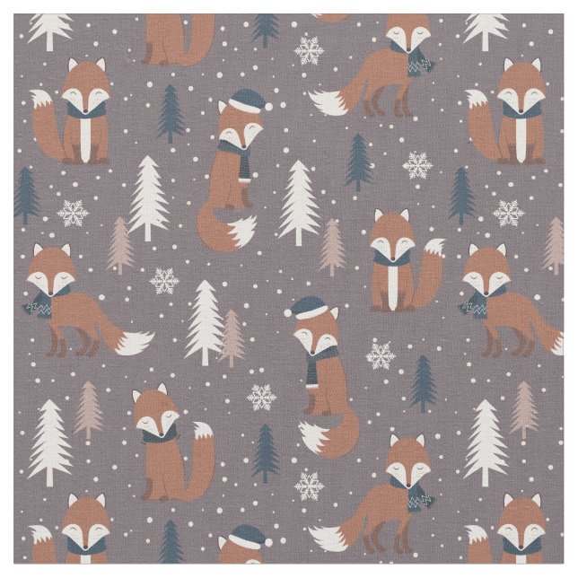 Merry Christmas Santa Claus Fox  Pattern Fabric (Close Up)