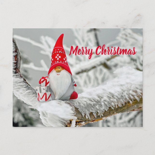 Merry Christmas Santa Claus Gnome Festive Holiday Postcard (Front)